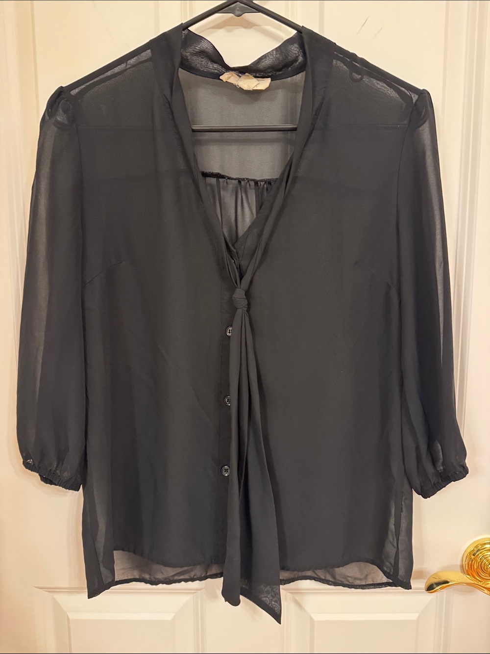 Forever 21 Black Sheer Tie-Neck Blouse